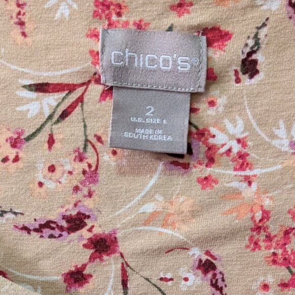 Chico's Beige Floral Short Sleeve Tee - Picture 4 of 8